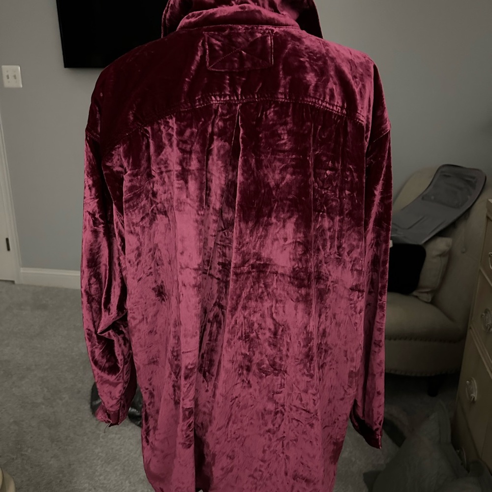 Free People Velvet Button-Down Shirt in Deep Pink - Picture 2 of 3